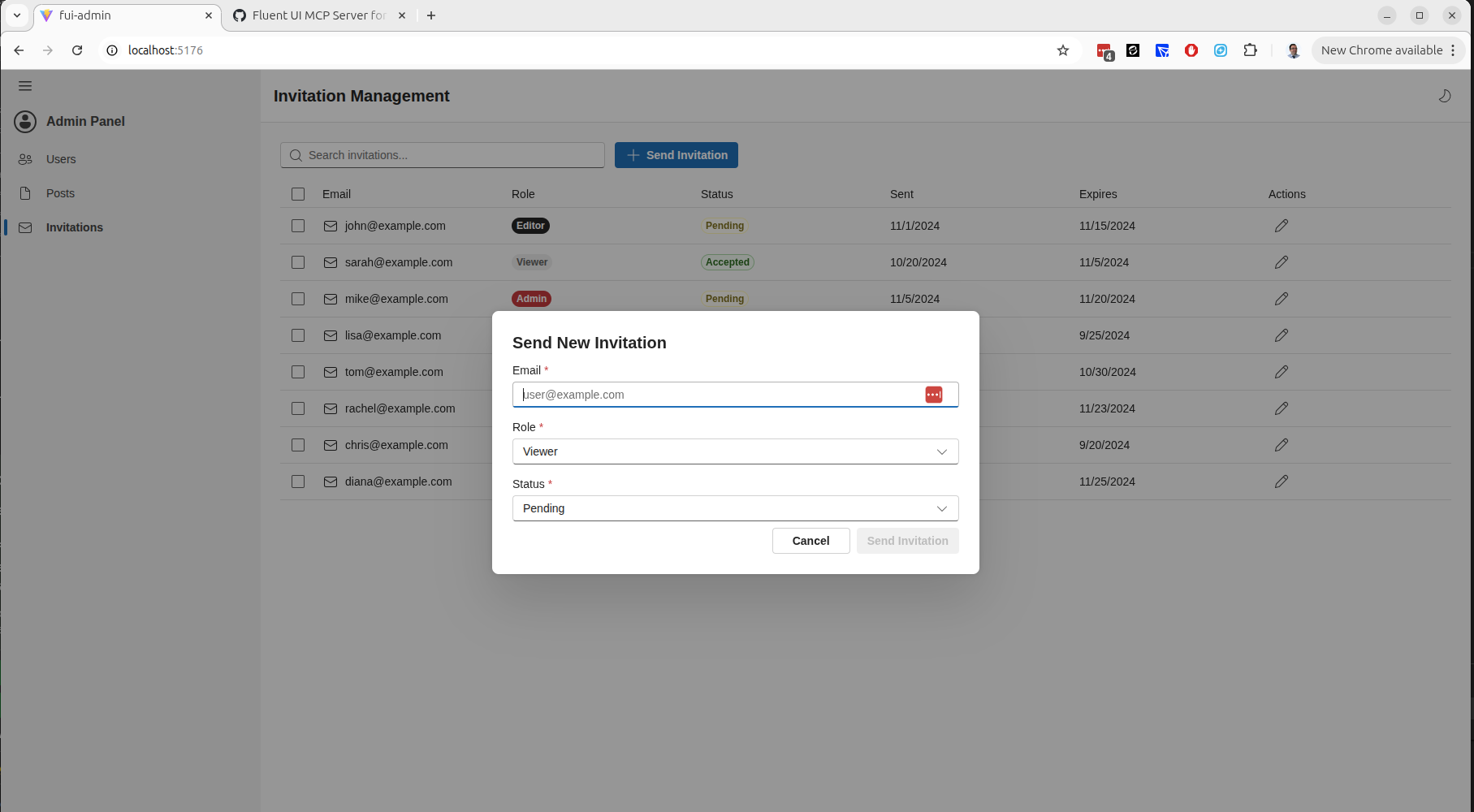 Admin panel — posts management