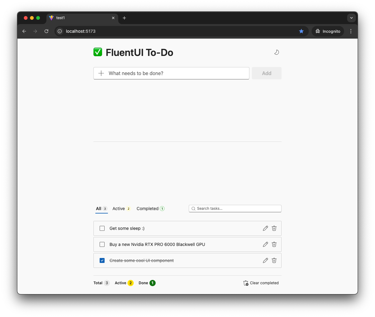 To-Do app — completed tasks view