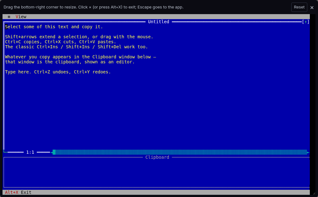 JSVision text editor and shared clipboard windows