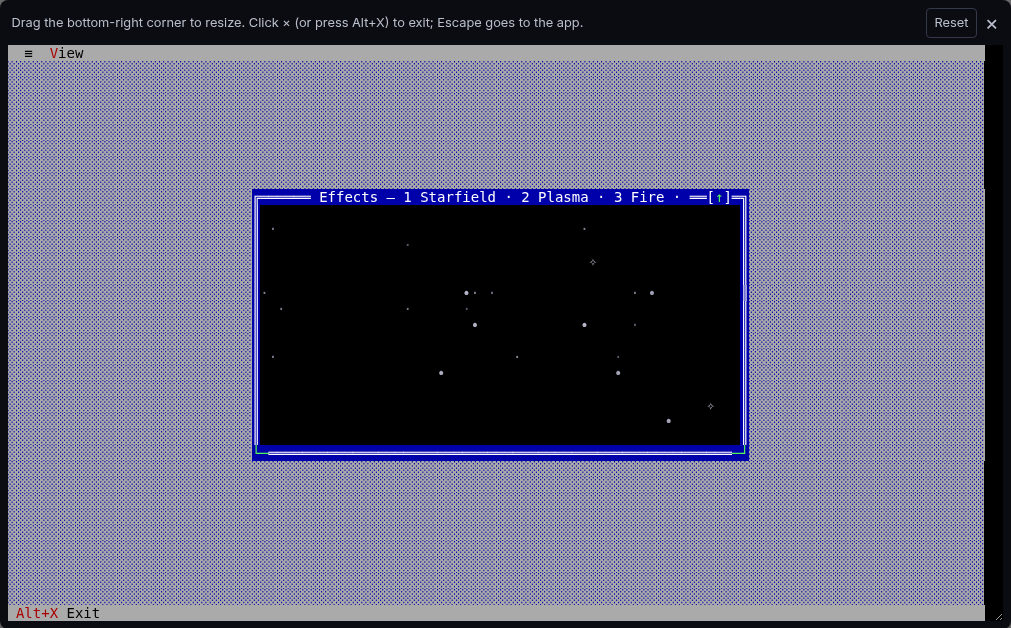 Truecolor animated effect filling a JSVision terminal canvas
