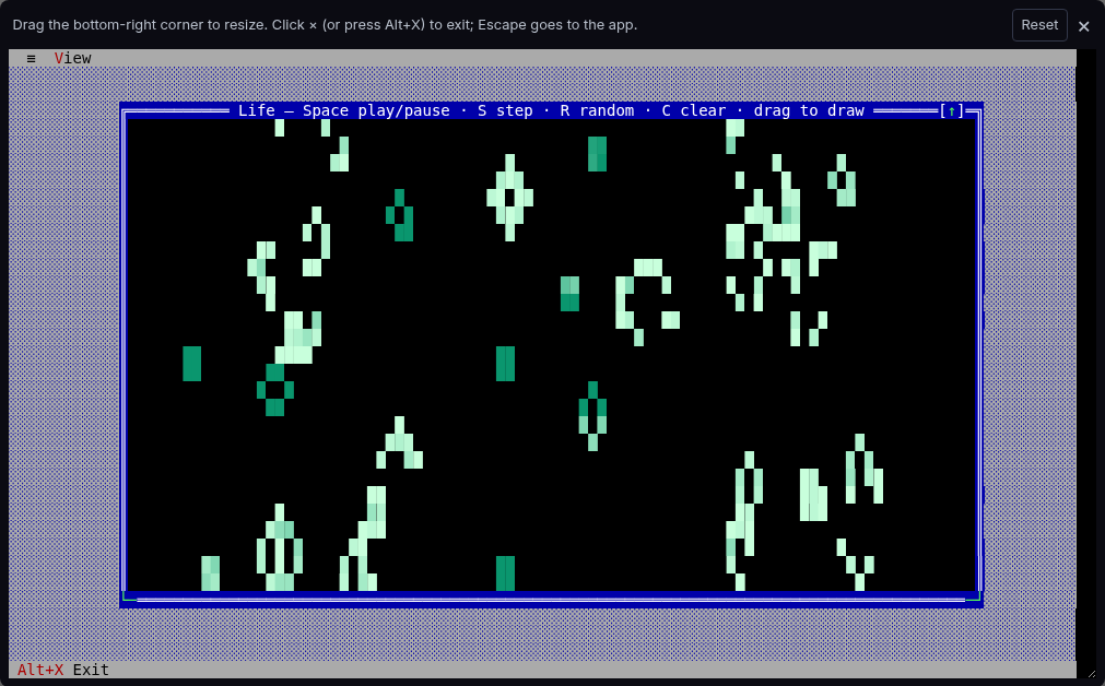 Conway Game of Life running inside a JSVision desktop