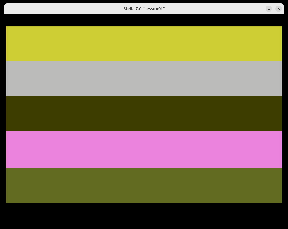 Bitmask demo showing five colored bands — each band represents a different bitmask operation on the hex value $1A