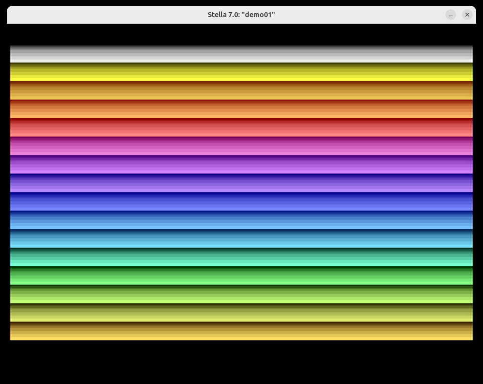Hex color chart showing all 128 NTSC colors organized by hue and luminance